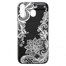 Capa para Samsung Galaxy M20 Case2you - Escovada Preta Renda Floral